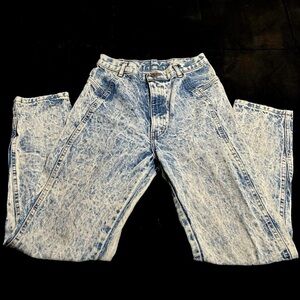 Vintage 1980s High Waisted Acid Blue Washed Skinny Jeans.
